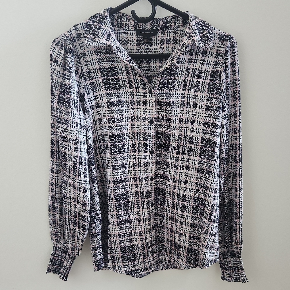 Tamara H Black and Pink Button-Up Blouse